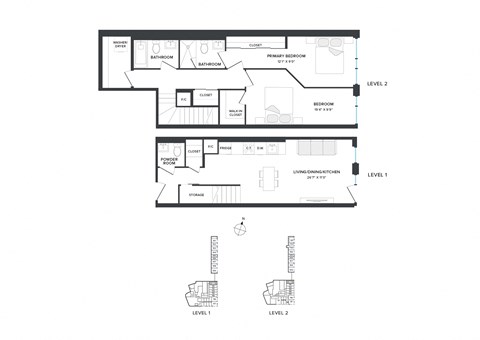 Floor plan for 2 beds, 2 baths, 1163 sqft